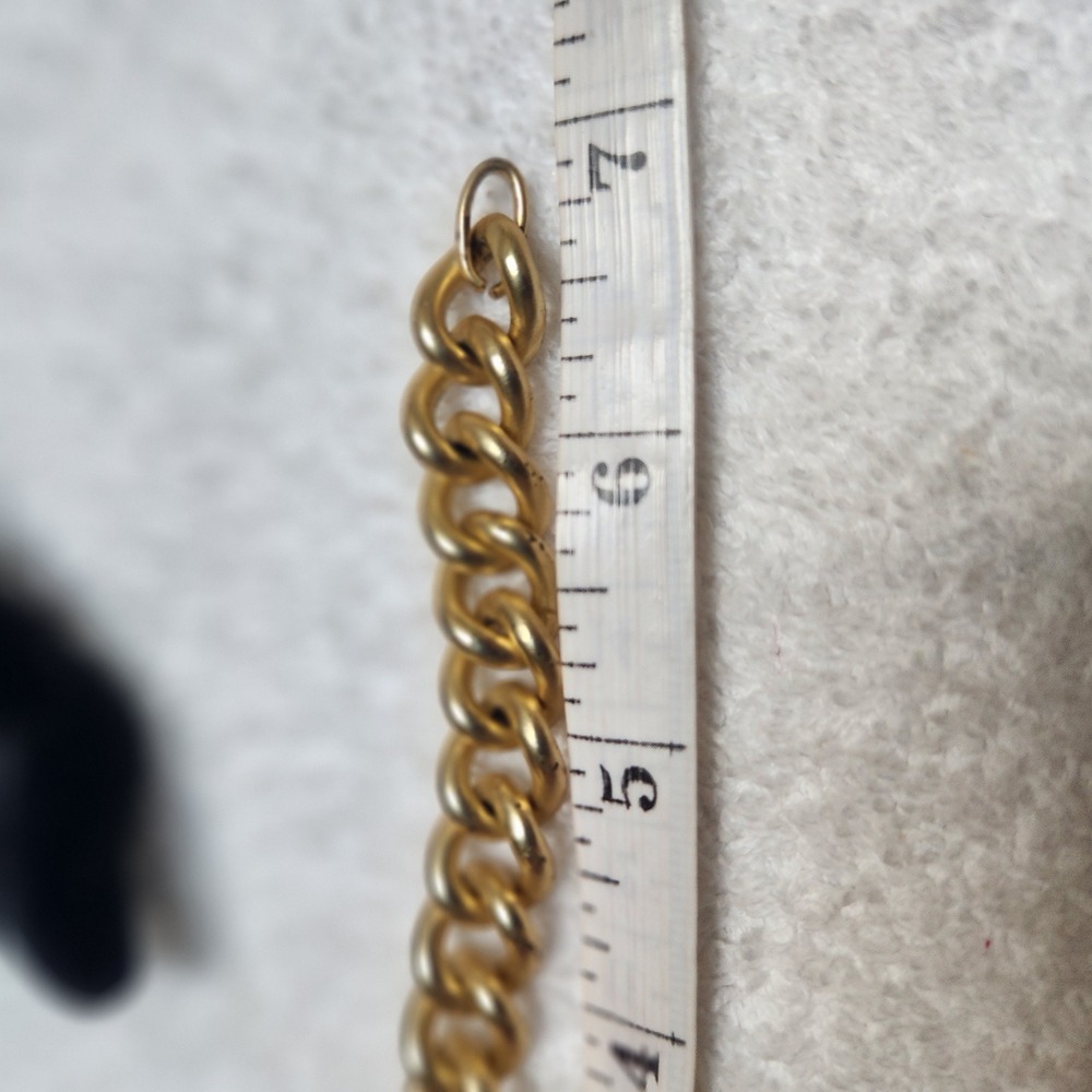 Vintage Gold Tone Chunky Curb Chain Bracelet Medallion Charm Faceted Stone 7.0" - Picture 4 of 14